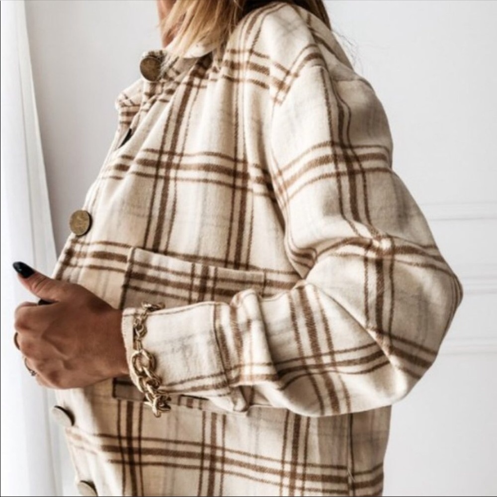 #51New! BLOWOUT SALE! Long Plaid Shacket Flannel Shirt /Jacket - Picture 3 of 5